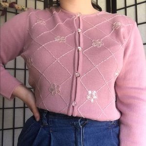 Size M y2k Floral Sequined Knit Cardigan